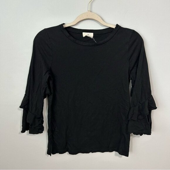 Anthropologie Tops - Anthropologie T.La Black Ruffled Bell 3/4 Sleeve Blouse Women’s Size XS